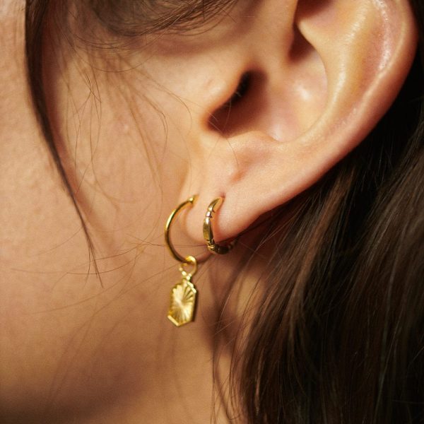 Bar & Ball Huggie Hoop Earrings 18ct Gold Plate Sale