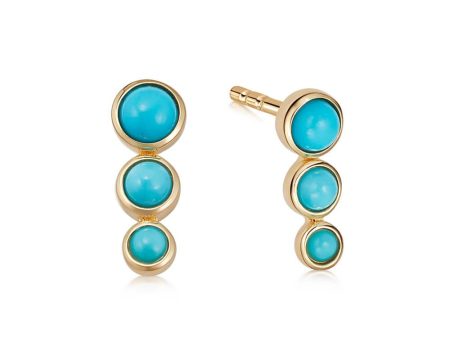 Triple Turquoise Stud Earrings 18ct Gold Plate Hot on Sale