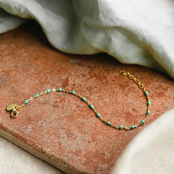 Treasures Turquoise Beaded Bracelet 18ct Gold Plate For Discount