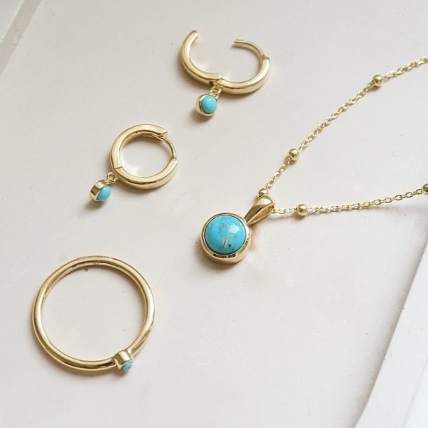 Turquoise Healing Huggie Hoop Earrings 18ct Gold Plate For Sale