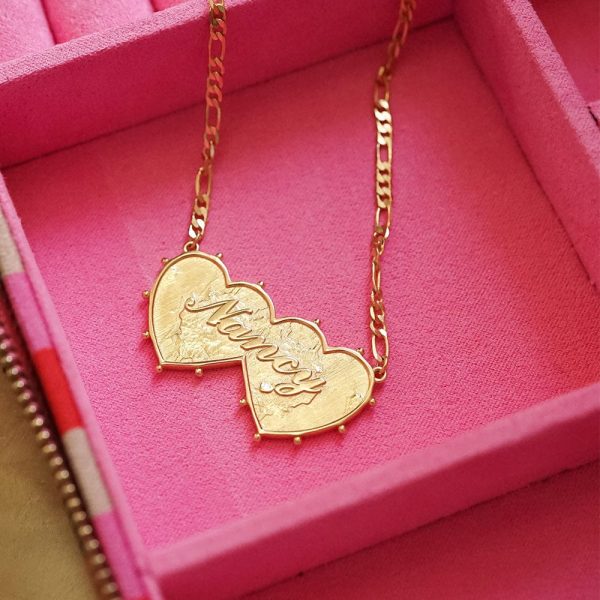 Shrimps Double Heart Personalised Necklace 18ct Gold Plate on Sale