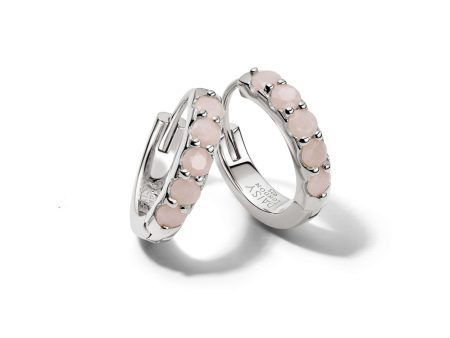 Beloved Pink Opal Huggie Earrings Sterling Silver For Sale