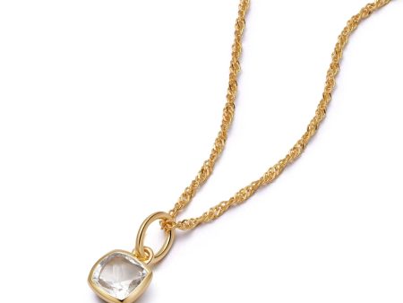 White Topaz April Birthstone Charm Necklace 18ct Gold Plate Hot on Sale