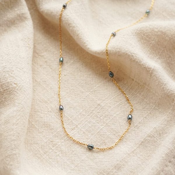 Black Seed Pearl Chain Necklace 18ct Gold Plate Online