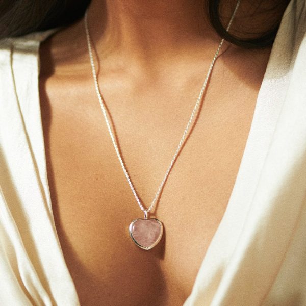 Beloved Rose Quartz Heart Pendant Sterling Silver For Sale