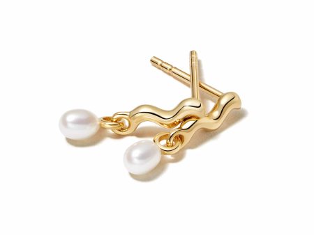 Wave Seed Pearl Stud Earrings 18ct Gold Plate Online Hot Sale