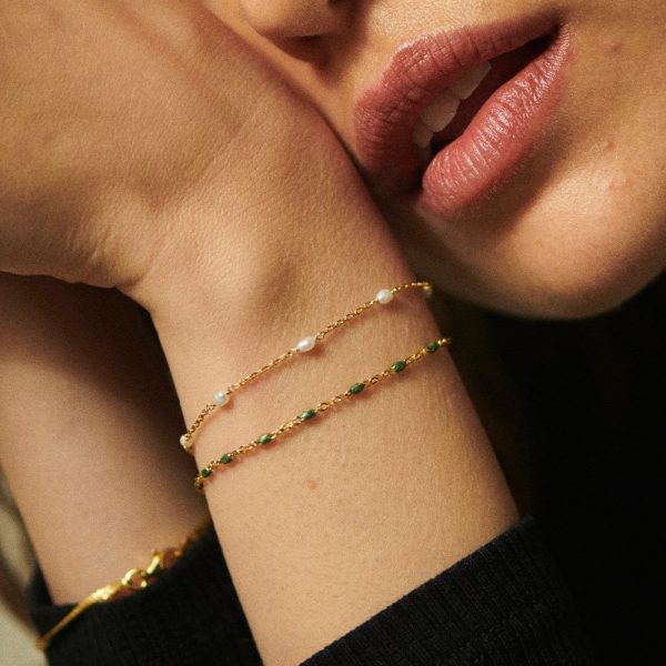 Seed Pearl Chain Bracelet 18ct Gold Plate Online now