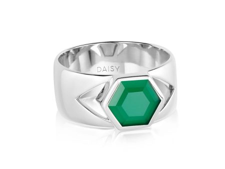 Beloved Bold Green Onyx Band Ring Sterling Silver For Sale