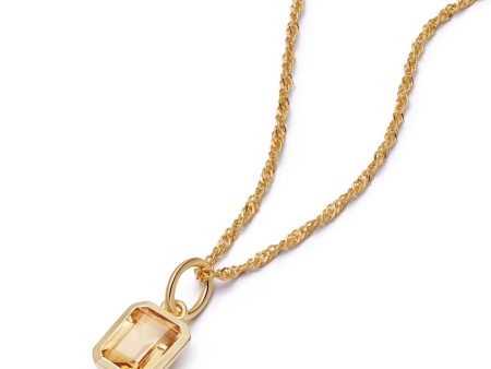 Citrine November Birthstone Charm Necklace 18ct Gold Plate For Sale