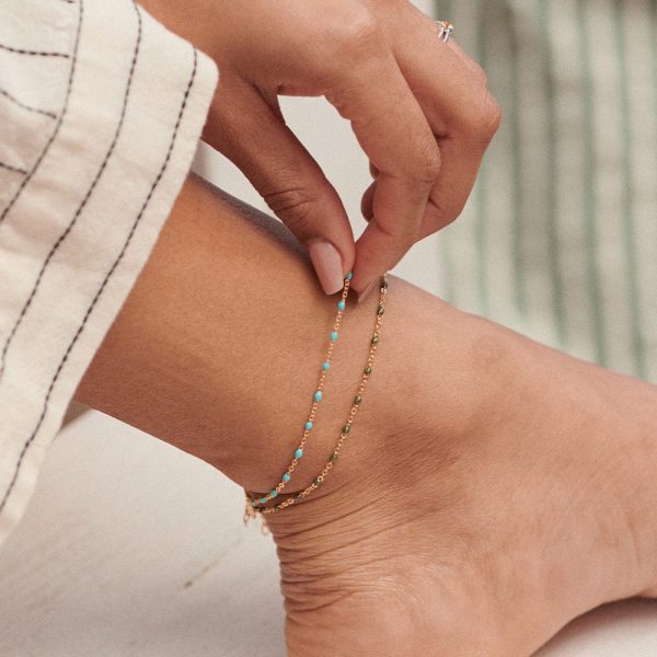 Green Enamel Beaded Anklet 18ct Gold Plate Online