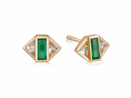 Beloved Green Onyx Stud Earrings 18ct Gold Plate Sale