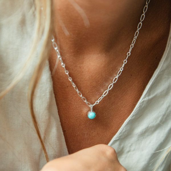 Turquoise Chunky Healing Stone Necklace Sterling Silver For Cheap