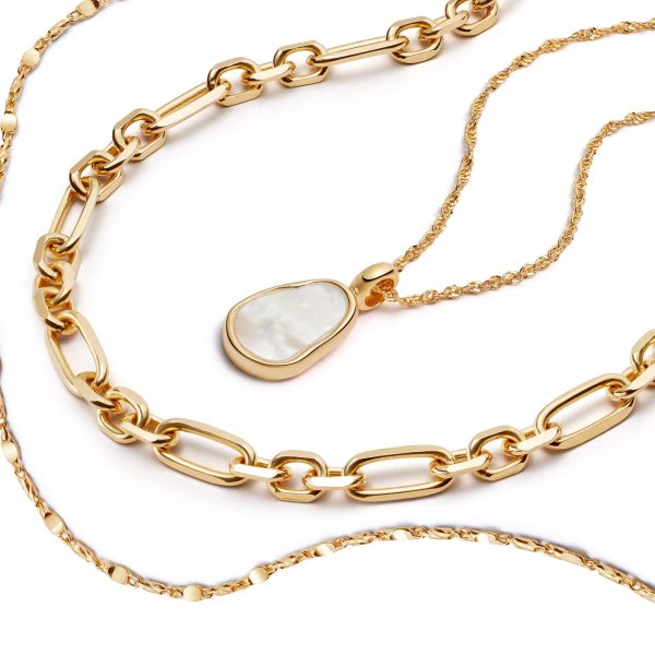 Chunky Chain Pearl Necklace Layering Set 18ct Gold Plate Online Hot Sale