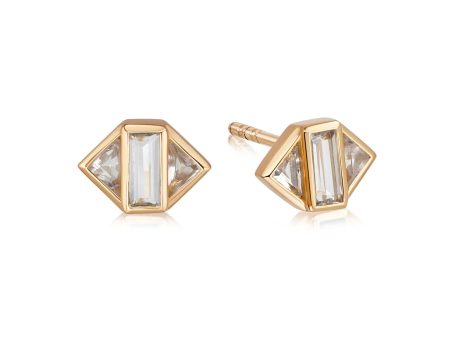 Beloved White Topaz Stud Earrings 18ct Gold Plate For Discount