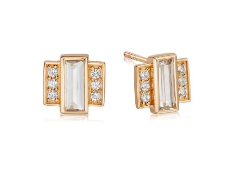 Beloved White Topaz Baguette Stud Earrings 18ct Gold Plate Online now