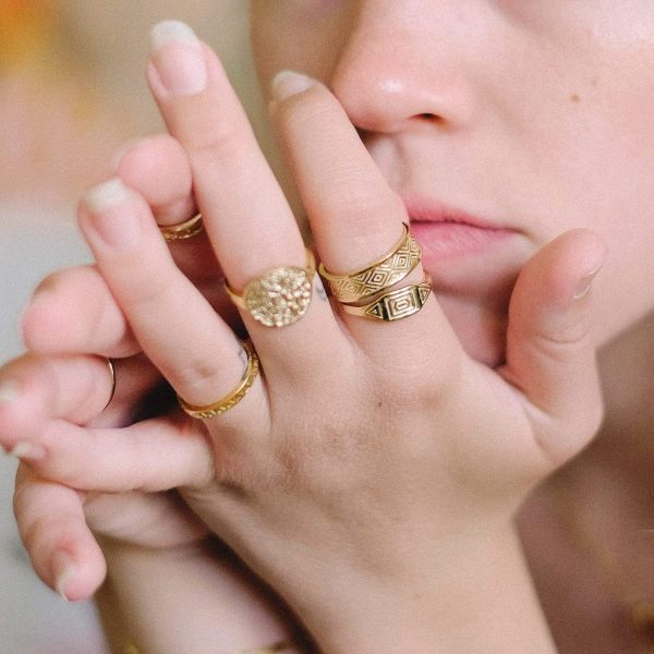 Aztec Stamped Signet Ring 18ct Gold Plate Online now