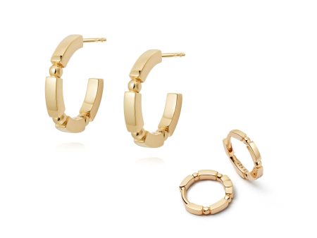 Bar And Ball Earring Stack 18ct Gold Plate For Cheap