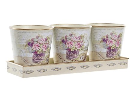 Set of pots DKD Home Decor Beige Pink PVC Aluminium Shabby Chic 38 x 12 x 14 cm (3 Pieces) For Cheap