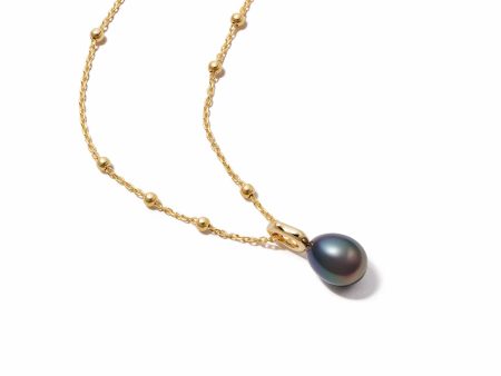 Black Pearl Pendant Necklace 18ct Gold Plate Hot on Sale