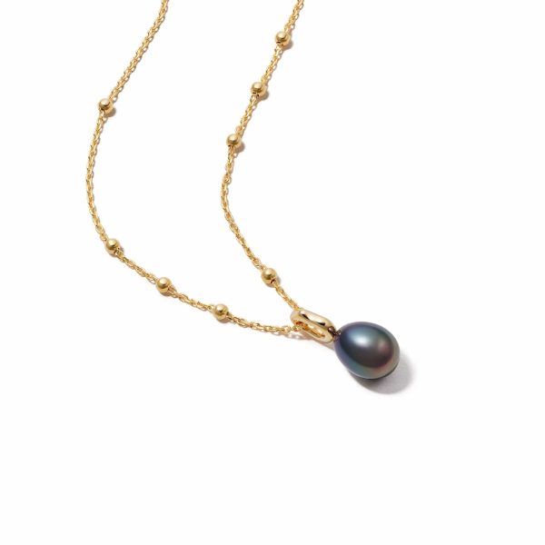 Black Pearl Pendant Necklace 18ct Gold Plate Hot on Sale