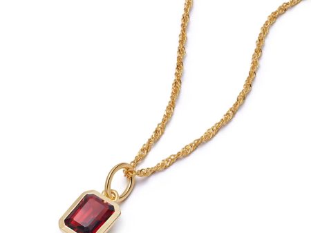 Garnet January Birthstone Charm Necklace 18ct Gold Plate For Sale