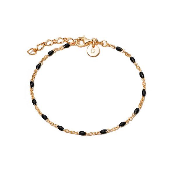 Treasures Black Beaded Bracelet 18ct Gold Plate Sale