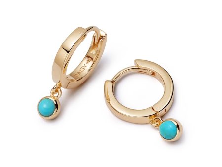 Turquoise Healing Huggie Hoop Earrings 18ct Gold Plate For Sale