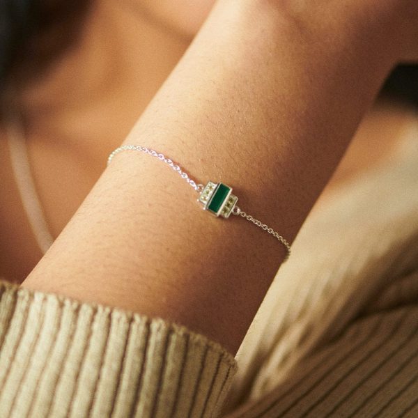 Beloved Green Onyx Baguette Bracelet Sterling Silver For Discount