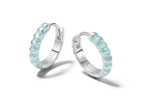 Turquoise Fine Stripe Huggie Hoop Earrings Sterling Silver Discount