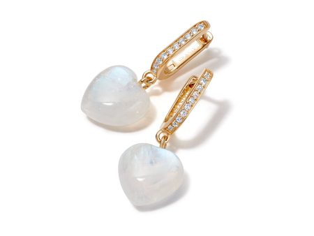 Beloved Moonstone Heart Drop Earrings 18ct Gold Plate For Sale