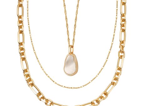 Chunky Chain Pearl Necklace Layering Set 18ct Gold Plate Online Hot Sale