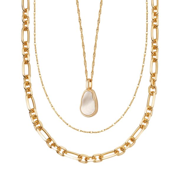 Chunky Chain Pearl Necklace Layering Set 18ct Gold Plate Online Hot Sale