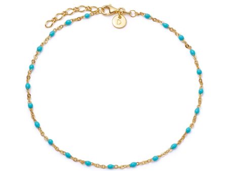 Turquoise Enamel Beaded Anklet 18ct Gold Plate For Sale