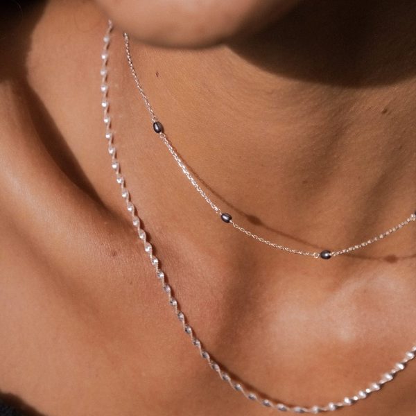 Black Seed Pearl Chain Necklace Sterling Silver on Sale