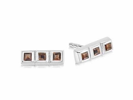 Triple Smokey Quartz Stud Earrings Sterling Silver For Discount