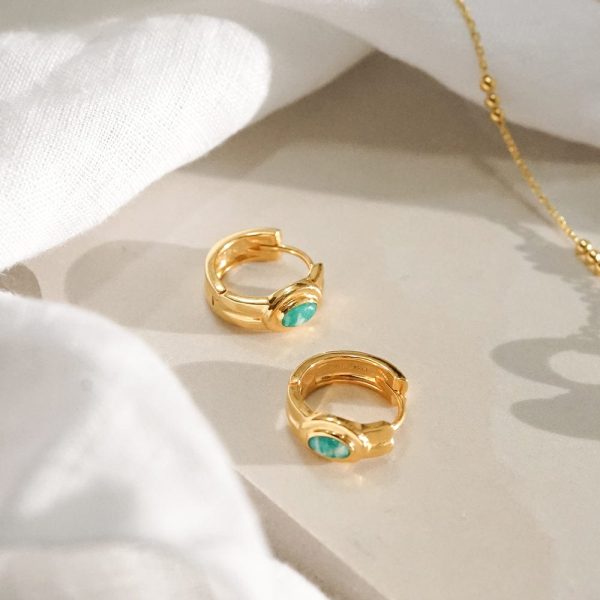 Amazonite Huggie Hoop Earrings 18ct Gold Plate Sale