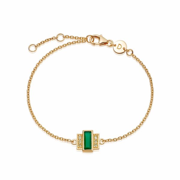 Beloved Green Onyx Baguette Bracelet 18ct Gold Plate Cheap