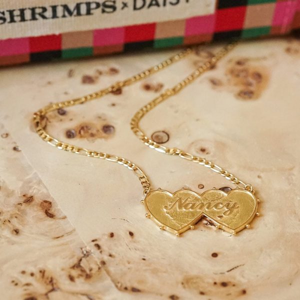 Shrimps Double Heart Personalised Necklace 18ct Gold Plate on Sale