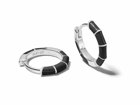 Black Stripe Huggie Hoop Earrings Sterling Silver Hot on Sale