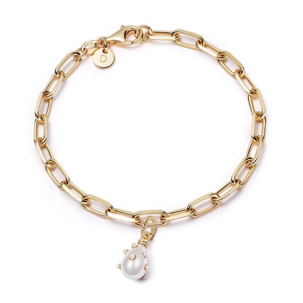 Shrimps Pearl Charm Bracelet 18ct Gold Plate on Sale