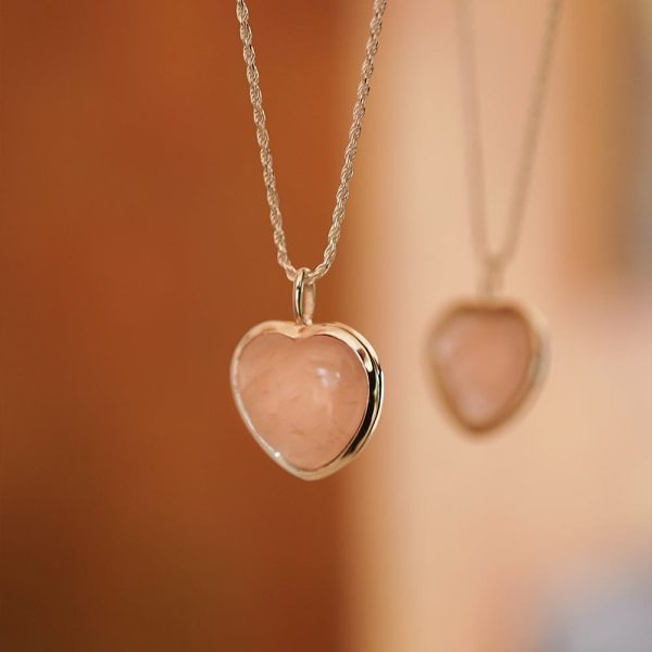 Beloved Rose Quartz Heart Pendant Sterling Silver For Sale