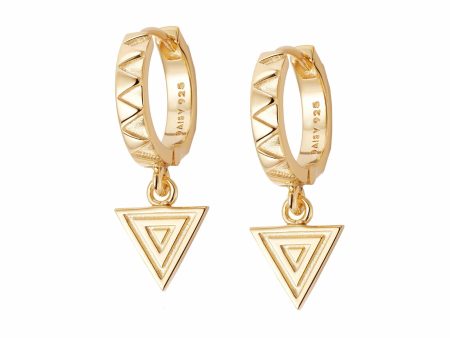 Triangle Engraved Drop Huggie Earrings 18ct Gold Plate Discount