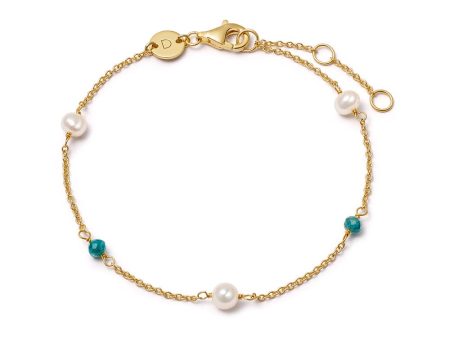 Pearl And Blue Bead Bracelet 18ct Gold Plate Supply