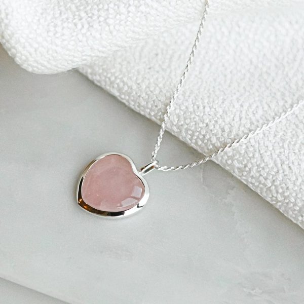 Beloved Rose Quartz Heart Pendant Sterling Silver For Sale