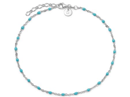 Turquoise Enamel Beaded Anklet Sterling Silver For Sale