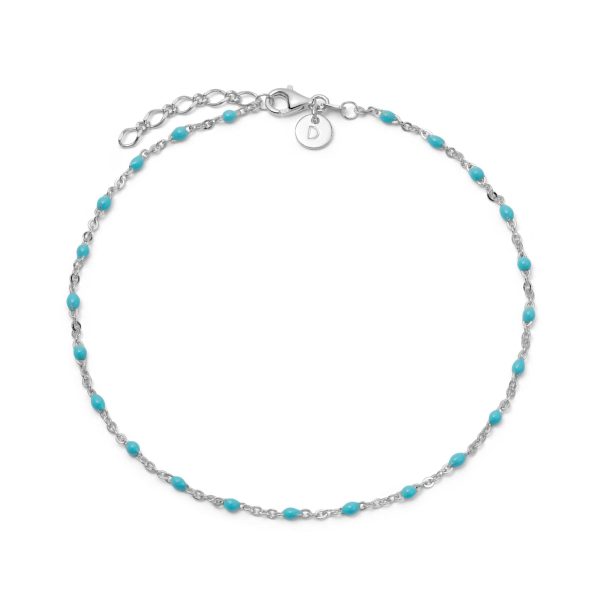 Turquoise Enamel Beaded Anklet Sterling Silver For Sale