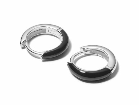 Black Huggie Hoop Earrings Sterling Silver Sale