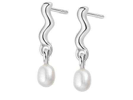 Wave Seed Pearl Stud Earrings Sterling Silver Hot on Sale