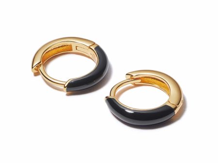 Black Huggie Hoop Earrings 18ct Gold Plate Fashion