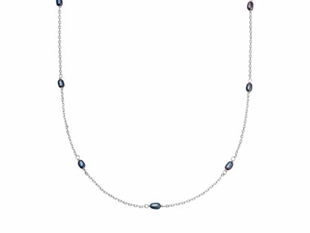 Black Seed Pearl Chain Necklace Sterling Silver on Sale